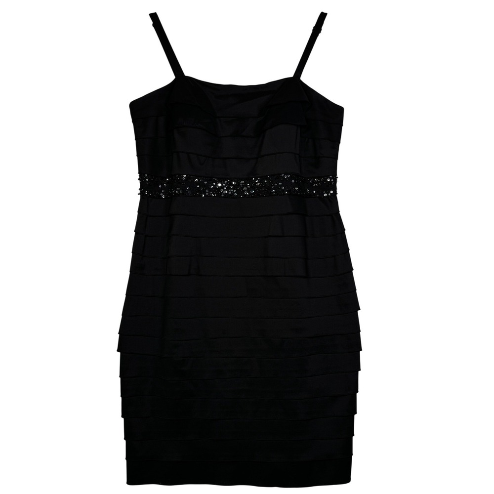 Adrianna Papell Womens 16W Black Sequin Sheath‎ Cocktail Party Glam Dress
